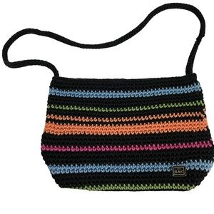 The SAK Rainbow Knit Small Purse Bag Acrylic Black Zipper Pockets Card Slots Zip